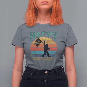 Happy Dot Day Bigfoot T Shirt For Women American Flag Retro Sunset TS11 Charcoal Print Your Wear