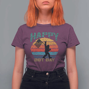 Happy Dot Day Bigfoot T Shirt For Women American Flag Retro Sunset TS11 Maroon Print Your Wear