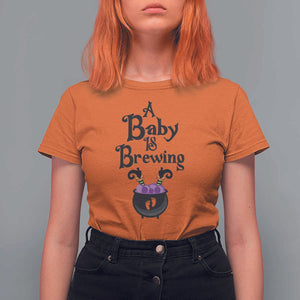 Funny Halloween Pregnancy Announcement T Shirt For Women A Baby Is Brewing Witch Cauldron Footprint Pregnant Baby TS11 Orange Print Your Wear
