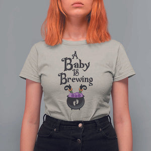 Funny Halloween Pregnancy Announcement T Shirt For Women A Baby Is Brewing Witch Cauldron Footprint Pregnant Baby TS11 Sand Print Your Wear