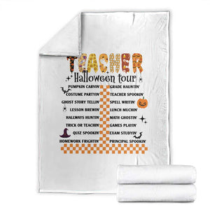 Funny Teacher Halloween Tour Throw Blanket Spooky Teacher Activities Pumpkin Witch Hat Bat TS11 White Print Your Wear