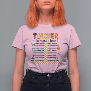 Funny Teacher Halloween Tour T Shirt For Women Spooky Teacher Activities Pumpkin Witch Hat Bat TS11 Light Pink Print Your Wear