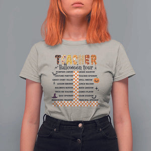 Funny Teacher Halloween Tour T Shirt For Women Spooky Teacher Activities Pumpkin Witch Hat Bat TS11 Sand Print Your Wear