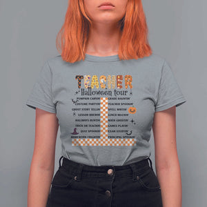 Funny Teacher Halloween Tour T Shirt For Women Spooky Teacher Activities Pumpkin Witch Hat Bat TS11 Sport Gray Print Your Wear
