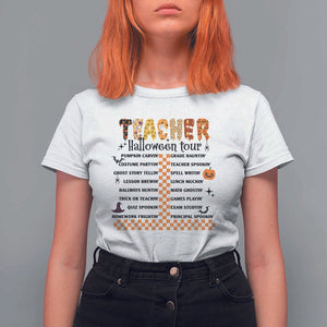 Funny Teacher Halloween Tour T Shirt For Women Spooky Teacher Activities Pumpkin Witch Hat Bat TS11 White Print Your Wear