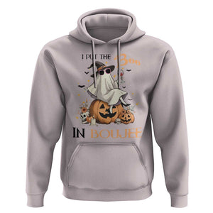 I Put The Boo In Boujee Hoodie Halloween Cute Lady Ghost Is Drinking Wine Pumpkin TS11 Ice Gray Print Your Wear