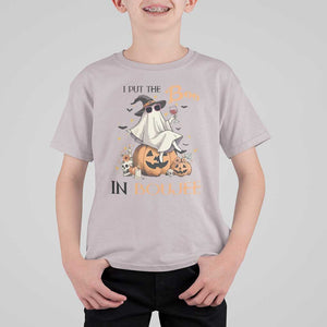 I Put The Boo In Boujee T Shirt For Kid Halloween Cute Lady Ghost Is Drinking Wine Pumpkin TS11 Ice Gray Print Your Wear