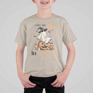 I Put The Boo In Boujee T Shirt For Kid Halloween Cute Lady Ghost Is Drinking Wine Pumpkin TS11 Sand Print Your Wear