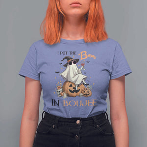I Put The Boo In Boujee T Shirt For Women Halloween Cute Lady Ghost Is Drinking Wine Pumpkin TS11 Violet Print Your Wear