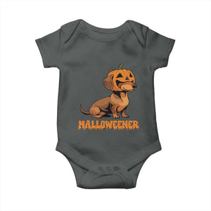 Funny Halloween Dachshund Baby Onesie Halloweener Pumpkin Wiener Dog TS11 Dark Heather Print Your Wear