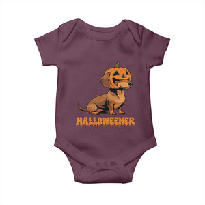 Funny Halloween Dachshund Baby Onesie Halloweener Pumpkin Wiener Dog TS11 Maroon Print Your Wear