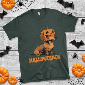 Funny Halloween Dachshund T Shirt Halloweener Pumpkin Wiener Dog TS11 Dark Forest Green Print Your Wear