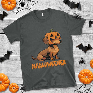 Funny Halloween Dachshund T Shirt Halloweener Pumpkin Wiener Dog TS11 Dark Heather Print Your Wear