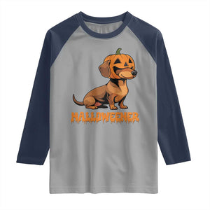 Funny Halloween Dachshund Raglan Shirt Halloweener Pumpkin Wiener Dog TS11 Sport Gray Navy Print Your Wear