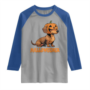 Funny Halloween Dachshund Raglan Shirt Halloweener Pumpkin Wiener Dog TS11 Sport Gray Royal Print Your Wear