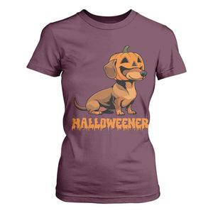Funny Halloween Dachshund T Shirt For Women Halloweener Pumpkin Wiener Dog TS11 Maroon Print Your Wear