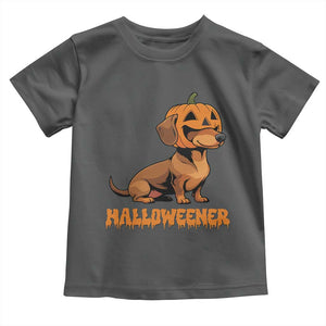 Funny Halloween Dachshund Toddler T Shirt Halloweener Pumpkin Wiener Dog TS11 Dark Heather Print Your Wear