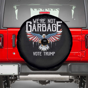 We're Not Garbage Vote Trump Spare Tire Cover US Election 2024 Vintage Eagle TS11 Black Print Your Wear