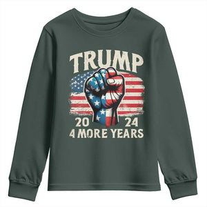 Trump Supporter Youth Sweatshirt Trump 2024 Four More Years American Flag Hand Fist TS11 Dark Forest Green Print Your Wear