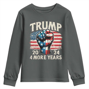 Trump Supporter Youth Sweatshirt Trump 2024 Four More Years American Flag Hand Fist TS11 Dark Heather Print Your Wear
