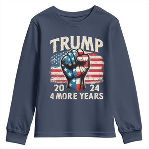 Trump Supporter Youth Sweatshirt Trump 2024 Four More Years American Flag Hand Fist TS11 Navy Print Your Wear
