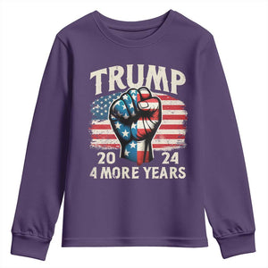 Trump Supporter Youth Sweatshirt Trump 2024 Four More Years American Flag Hand Fist TS11 Purple Print Your Wear
