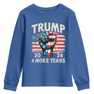 Trump Supporter Youth Sweatshirt Trump 2024 Four More Years American Flag Hand Fist TS11 Royal Blue Print Your Wear