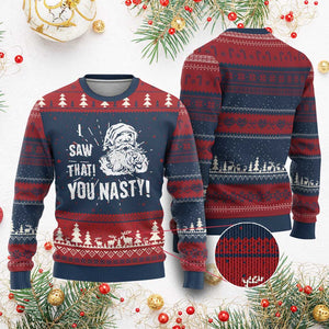 Funny Xmas Santa Ugly Christmas Sweater I Saw That You Nasty Xmas Naughty Kids TS11 Burgundy Print Your Wear