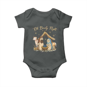 Funny Christmas Bowling Baby Onesie Oh Bowly Night Nativity Scene Bowling Pins TS11 Dark Heather Print Your Wear