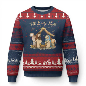 Funny Xmas Bowling Ugly Christmas Sweater Oh Bowly Night Nativity Scene Bowling Pins TS11 Navy Red Print Your Wear