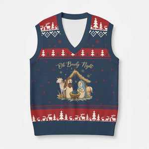 Funny Xmas Bowling V-Neck Knit Sweater Vest Oh Bowly Night Nativity Scene Bowling Pins TS11 Navy Red Print Your Wear