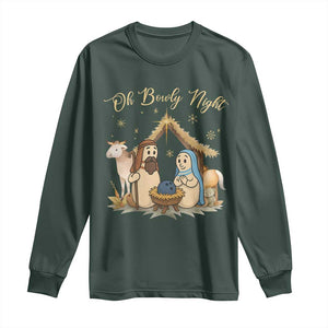 Funny Christmas Bowling Long Sleeve Shirt Oh Bowly Night Nativity Scene Bowling Pins TS11 Dark Forest Green Print Your Wear