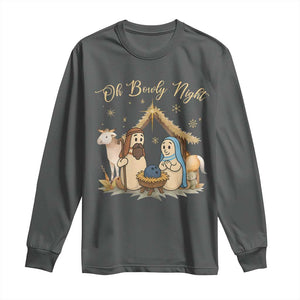 Funny Christmas Bowling Long Sleeve Shirt Oh Bowly Night Nativity Scene Bowling Pins TS11 Dark Heather Print Your Wear
