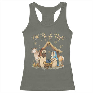 Funny Christmas Bowling Racerback Tank Top Oh Bowly Night Nativity Scene Bowling Pins TS11 Military Green Print Your Wear