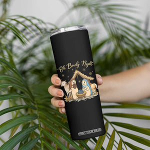 Funny Christmas Bowling Skinny Tumbler Oh Bowly Night Nativity Scene Bowling Pins - Print Your Wear