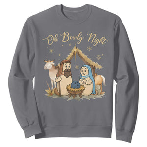 Funny Christmas Bowling Sweatshirt Oh Bowly Night Nativity Scene Bowling Pins TS11 Charcoal Print Your Wear