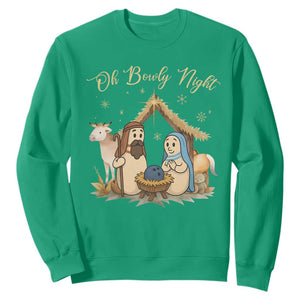 Funny Christmas Bowling Sweatshirt Oh Bowly Night Nativity Scene Bowling Pins TS11 Irish Green Print Your Wear