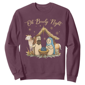 Funny Christmas Bowling Sweatshirt Oh Bowly Night Nativity Scene Bowling Pins TS11 Maroon Print Your Wear