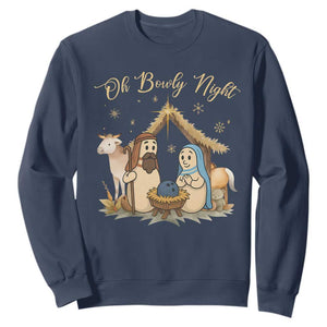 Funny Christmas Bowling Sweatshirt Oh Bowly Night Nativity Scene Bowling Pins TS11 Navy Print Your Wear