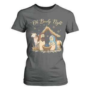 Funny Christmas Bowling T Shirt For Women Oh Bowly Night Nativity Scene Bowling Pins TS11 Dark Heather Print Your Wear