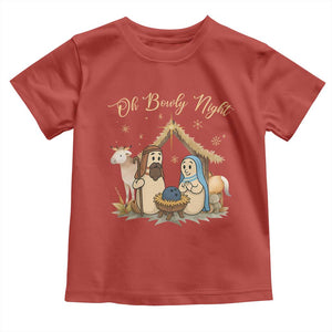 Funny Christmas Bowling Toddler T Shirt Oh Bowly Night Nativity Scene Bowling Pins TS11 Red Print Your Wear