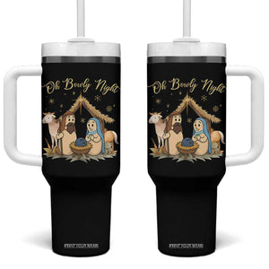 Funny Christmas Bowling Tumbler With Handle Oh Bowly Night Nativity Scene Bowling Pins - Print Your Wear