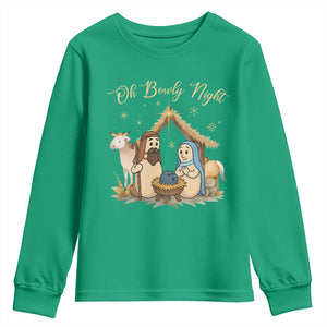 Funny Christmas Bowling Youth Sweatshirt Oh Bowly Night Nativity Scene Bowling Pins TS11 Irish Green Print Your Wear