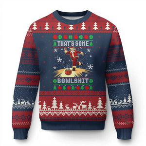 Funny Xmas Bowling Ugly Christmas Sweater Thats Some Bowlshit Xmas Bowler Santa TS11 Navy Red Print Your Wear