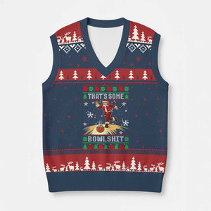 Funny Xmas Bowling V-Neck Knit Sweater Vest Thats Some Bowlshit Xmas Bowler Santa TS11 Navy Red Print Your Wear