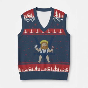 Funny Xmas Baby Jesus V-Neck Knit Sweater Vest Xmas Christian Little Boy TS11 Navy Red Print Your Wear