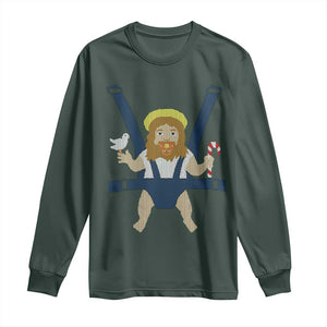 Funny Christmas Baby Jesus Long Sleeve Shirt Xmas Christian Little Boy TS11 Dark Forest Green Print Your Wear
