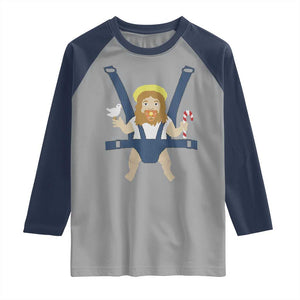 Funny Christmas Baby Jesus Raglan Shirt Xmas Christian Little Boy TS11 Sport Gray Navy Print Your Wear