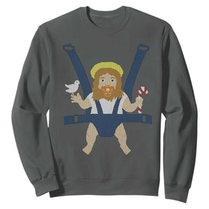 Funny Christmas Baby Jesus Sweatshirt Xmas Christian Little Boy TS11 Dark Heather Print Your Wear