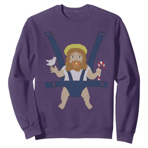 Funny Christmas Baby Jesus Sweatshirt Xmas Christian Little Boy TS11 Purple Print Your Wear